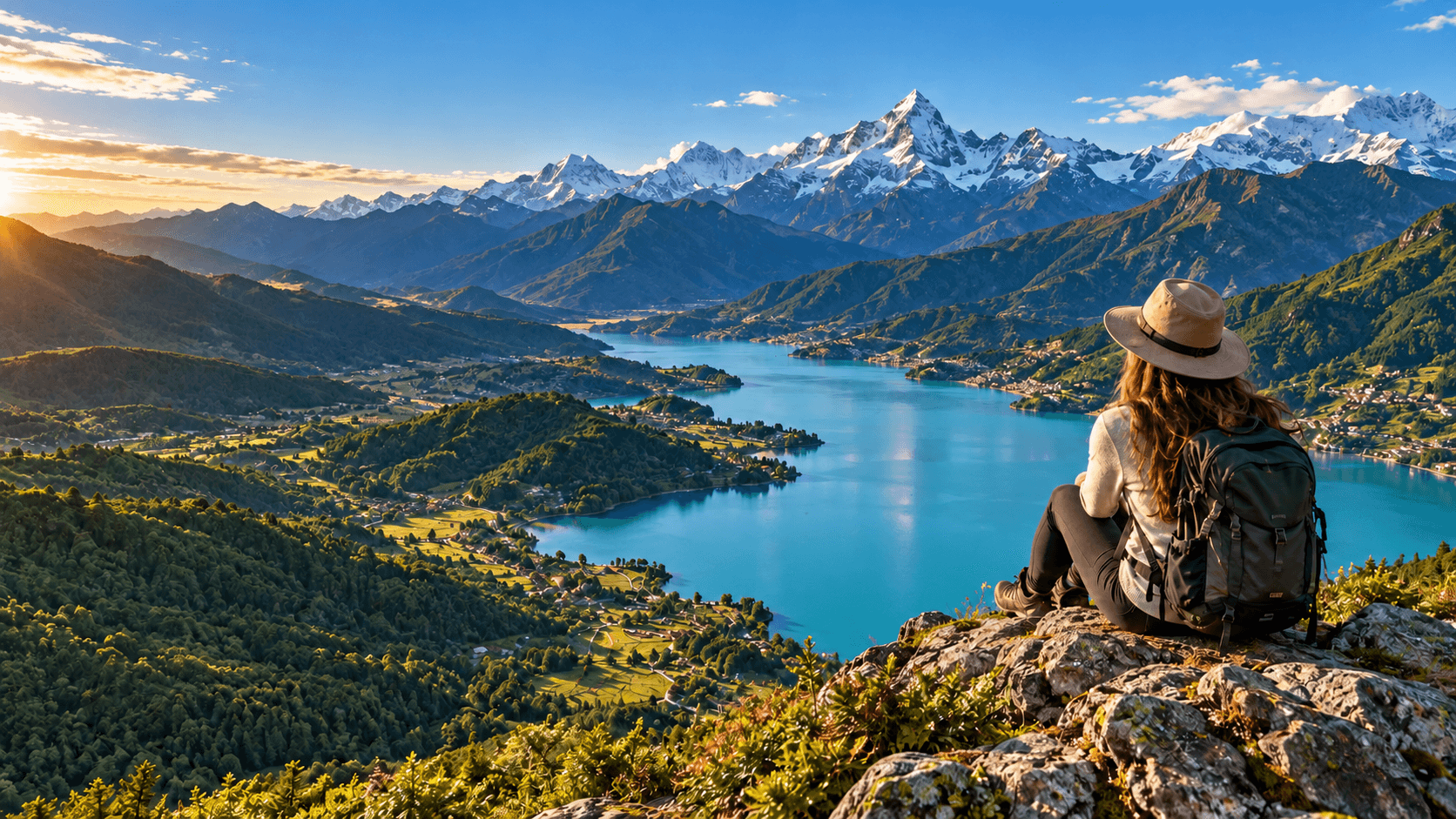 A traveller overlooking a clear mountain lake in Kashmir